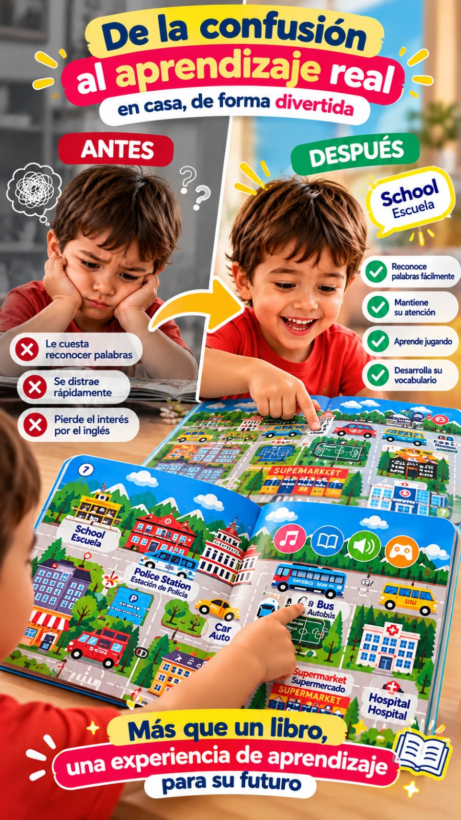 LIBRO INTERACTIVO BILINGUE + 4 LIBROS MÁGICOS| AUMENTA TU VOCABULARIO