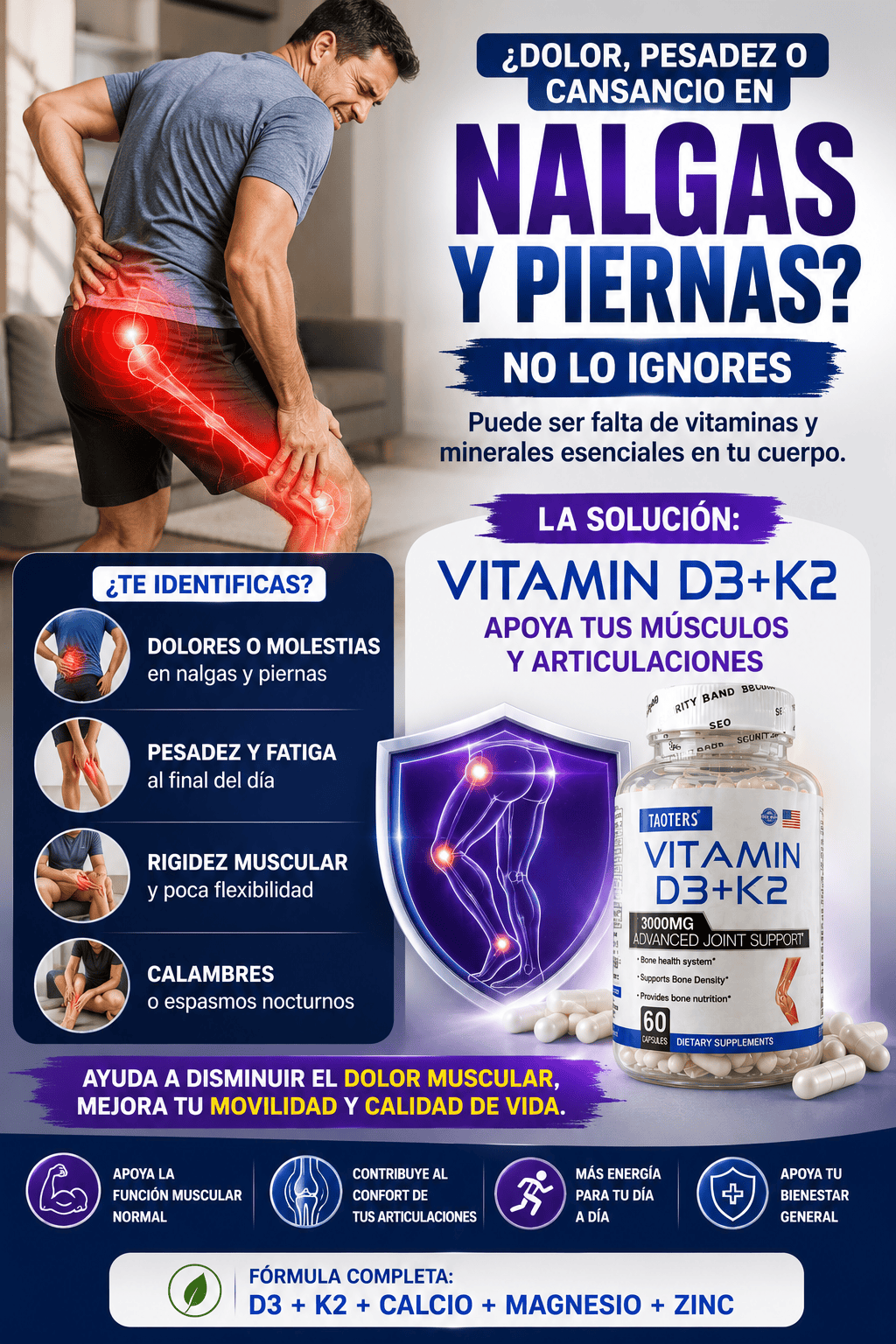 VITAMIN D3 + K2 | Apoya la Salud Ósea y Articular en 30 Días (60 Cápsulas)