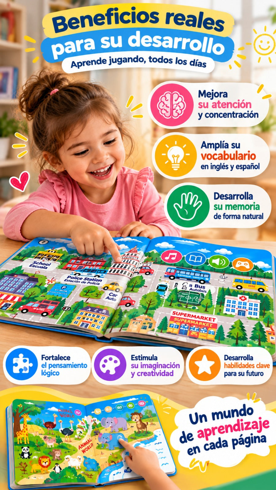 LIBRO INTERACTIVO BILINGUE + 4 LIBROS MÁGICOS| AUMENTA TU VOCABULARIO