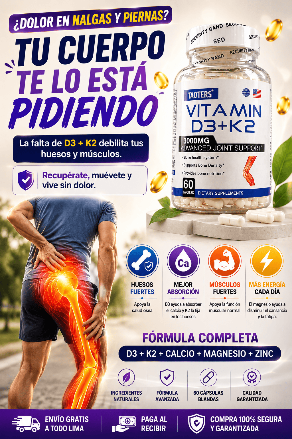VITAMIN D3 + K2 | Apoya la Salud Ósea y Articular en 30 Días (60 Cápsulas)