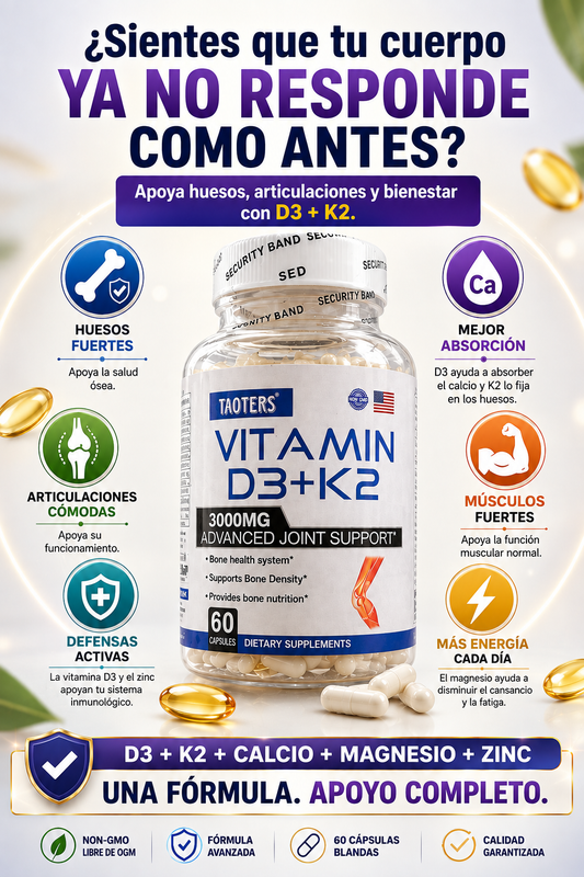 VITAMIN D3 + K2 | Apoya la Salud Ósea y Articular en 30 Días (60 Cápsulas)