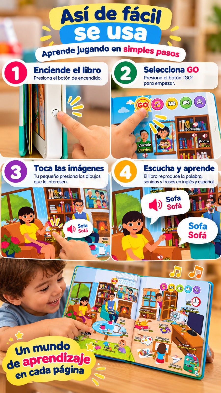 LIBRO INTERACTIVO BILINGUE + 4 LIBROS MÁGICOS| AUMENTA TU VOCABULARIO