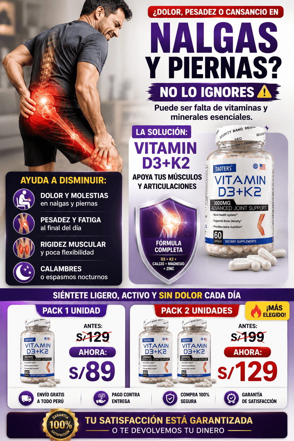 VITAMIN D3 + K2 | Apoya la Salud Ósea y Articular en 30 Días (60 Cápsulas)