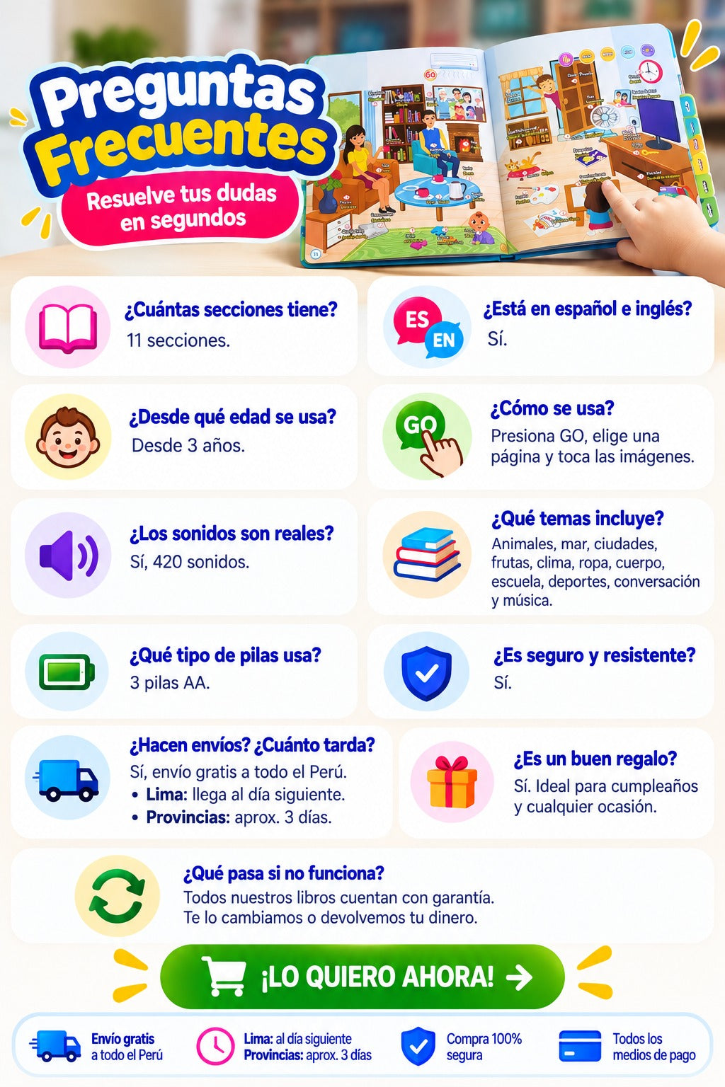 LIBRO INTERACTIVO BILINGUE + 4 LIBROS MÁGICOS| AUMENTA TU VOCABULARIO