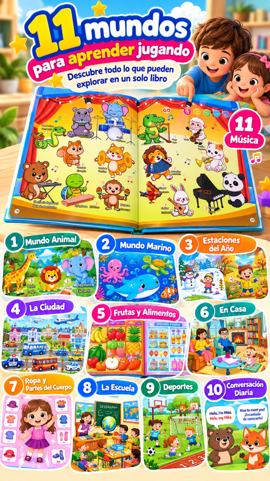 LIBRO INTERACTIVO BILINGUE + 4 LIBROS MÁGICOS| AUMENTA TU VOCABULARIO