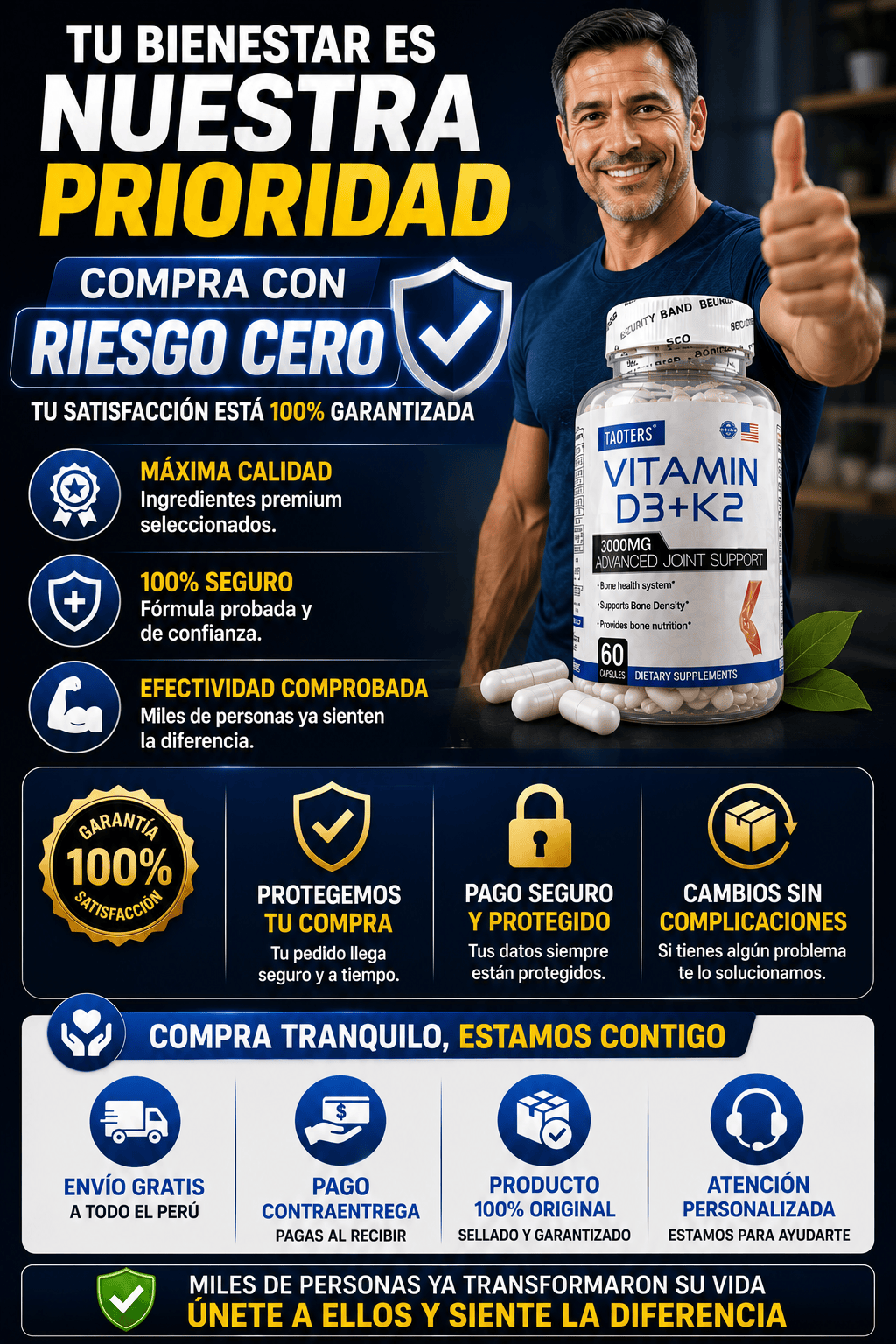 VITAMIN D3 + K2 | Apoya la Salud Ósea y Articular en 30 Días (60 Cápsulas)